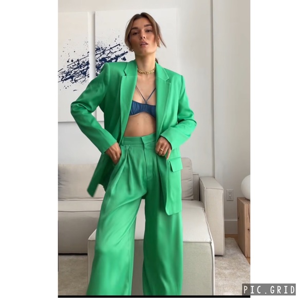 Zara 2 set satin effect full length pants and blazer - Picture 4 of 15